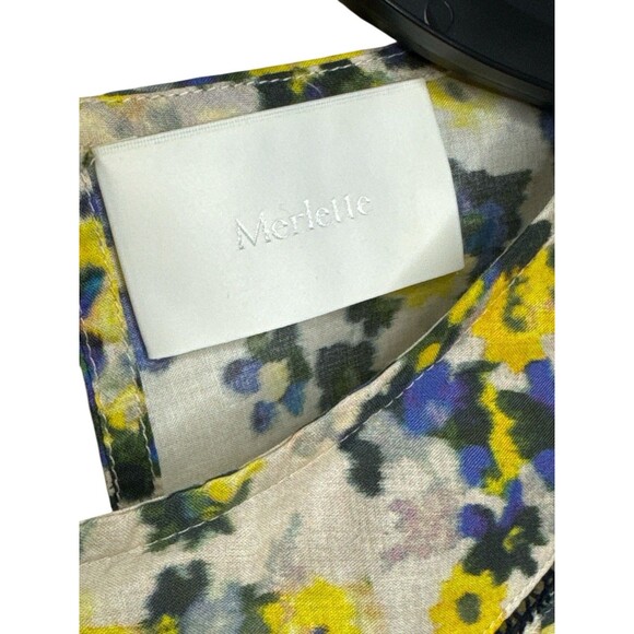 Merlette Sol Top Blouse X-Small Tiered Blue Yellow Floral Print Pima Cotton EUC - Picture 4 of 10